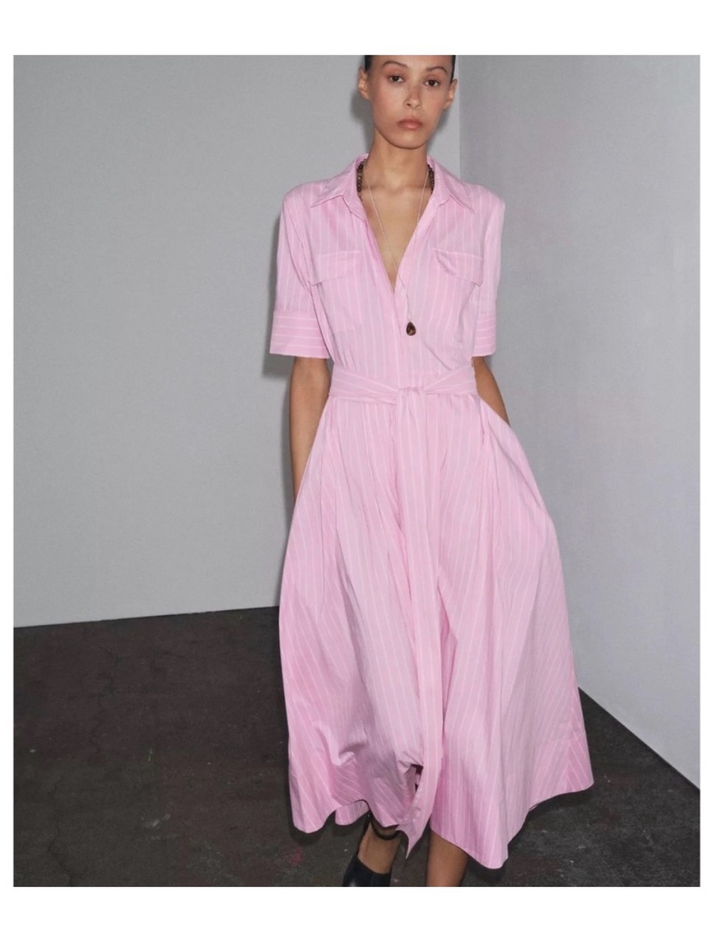 Zara Pale Pink Shirt Midi Dress